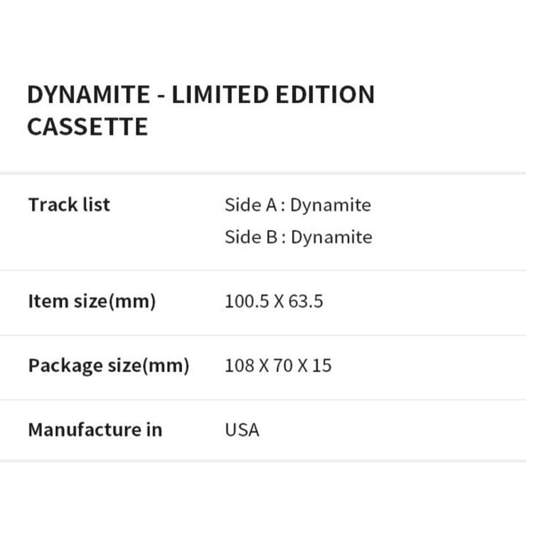 DYNAMITE - LIMITED EDITION CASSETE